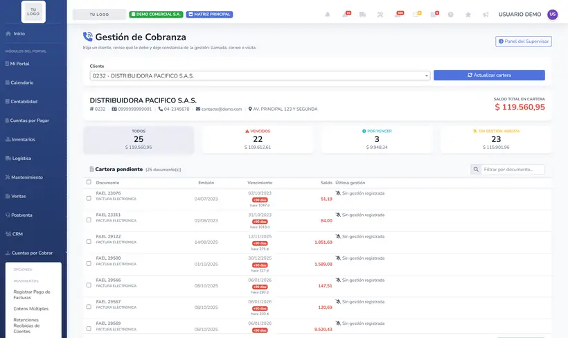 Gestión de cobranza en SIGACT Cloud