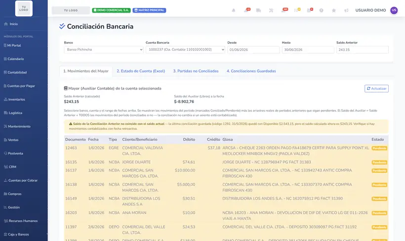 Conciliación Bancaria en SIGACT Cloud