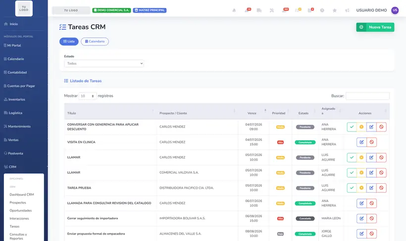 Tareas en SIGACT Cloud