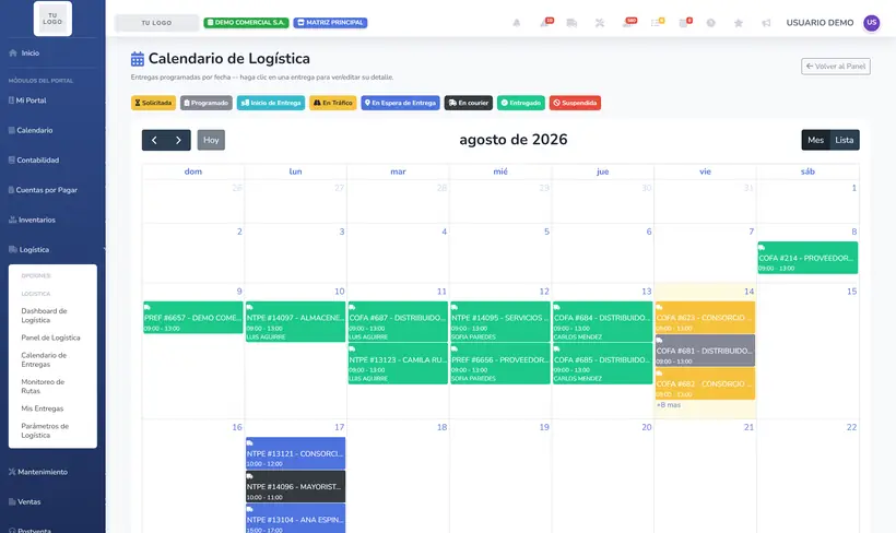 Calendario de Entregas en SIGACT Cloud