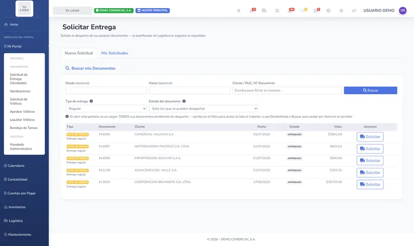 Solicitud de Entrega en SIGACT Cloud