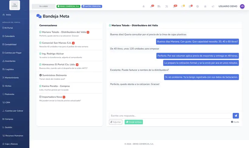 Bandeja de Meta en SIGACT Cloud