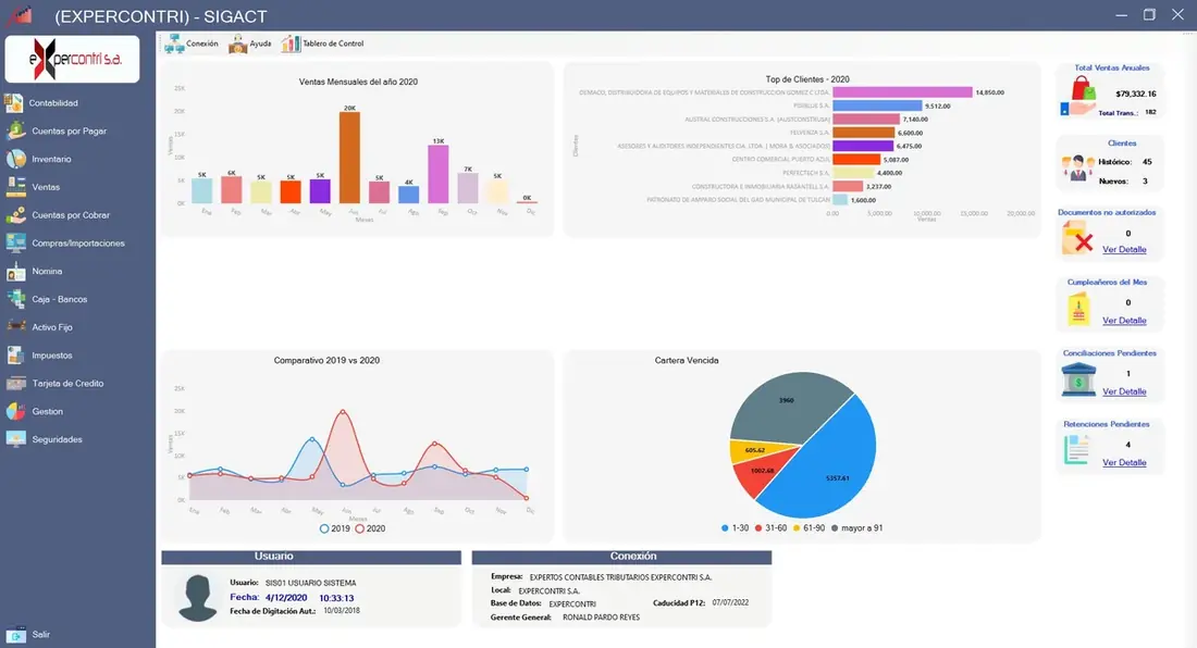 Pantalla de reportes del ERP-SIGACT